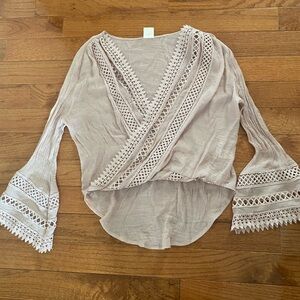 By Together Blush Lace Boho Peasant Blouse Crochet Trim Flowy TopSize L